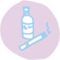 Flasche und Zigarette als gezeichnetes Icon Verzicht als Wohlfühltipp für Schwangere